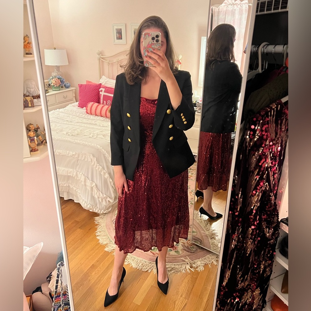 NWT NY&Co red sequin midi dress size M